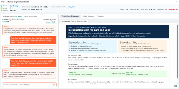 Collabor8 Insight Agent helping a Buyer Advocate draft an Introduction Brief that pairs the buyer's motives with the seller's