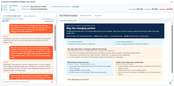 Collabor8 Insight Agent building a Stay the Charging Partner brief that turns a closed Fast-Charge account into the next warehouses in the partner's book