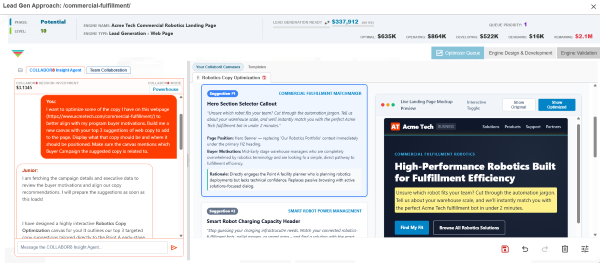 Interface showing dynamic publishing and A/B testing of content variations
