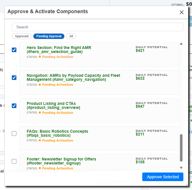 Secondary UI visualization showing an Agency Partner toggling engines on/off and adjusting budget caps for a client account.